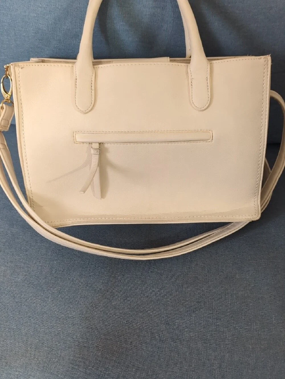 Jessica Simpson Cream Floral Applique Satchel with Gold Charm